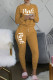 Apricot Casual Letter Print Basic O Neck Long Sleeve Two Pieces