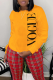 Yellow Street Print Patchwork Letter O Neck Tops