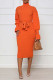 Tangerine Red Casual Elegant Solid Bandage Patchwork Turtleneck One Step Skirt Dresses