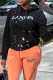 Black Casual Print Letter Hooded Collar Tops
