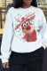 White Casual Street Print Wapiti Patchwork O Neck Tops