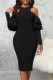 Black Elegant Solid Patchwork Flounce O Neck One Step Skirt Dresses