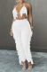 White Sexy Solid Tassel Halter Sleeveless Two Pieces
