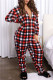 Red Black Casual Living Print Patchwork Hooded Collar Regular Jumpsuits