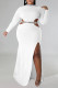 White Sexy Formal Solid Hollowed Out Patchwork Slit Half A Turtleneck Long Sleeve Plus Size Dresses