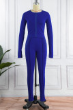 Rose Red Casual Sportswear Solid Patchwork Zipper Collar Long Sleeve Two Pieces