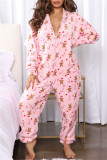 Powder White Casual Living Print Patchwork Hooded Collar Regular Jumpsuits