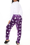 Red Casual Patchwork Regular High Waist Conventional Full Print Bottoms
