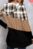 Red Casual Plaid Print Patchwork Hooded Collar Tops
