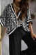 Black White Casual Print Patchwork V Neck Three Quarter Two Pieces