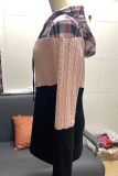Red Casual Plaid Print Patchwork Hooded Collar Tops