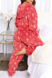 Powder White Casual Living Print Patchwork Hooded Collar Regular Jumpsuits