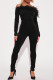 Black Sexy Solid Patchwork Feathers Off the Shoulder Skinny Jumpsuits