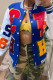 Blue Casual Letter Patchwork Contrast Turn-back Collar Outerwear