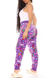 Red Casual Patchwork Regular High Waist Conventional Full Print Bottoms