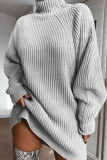 Apricot Casual Solid Basic Turtleneck Long Sleeve Dresses