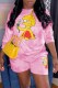 Pink Casual Gradual Change Character O Neck Long Sleeve Two Pieces