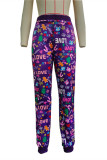 Red Casual Patchwork Regular High Waist Conventional Full Print Bottoms