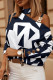 Tibetan Blue Casual Print Hollowed Out Turtleneck Tops