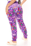 Red Casual Patchwork Regular High Waist Conventional Full Print Bottoms