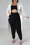 Black Casual Solid Patchwork Cardigan Turndown Collar Plus Size Overcoat
