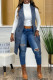 Blue Casual Solid Cardigan Turndown Collar Outerwear