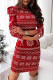 Red Casual Print Patchwork O Neck Long Sleeve Dresses