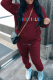 Burgundy Casual Print Letter Hooded Collar Long Sleeve Two Pieces