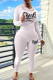 White Casual Letter Print Basic Hooded Collar Long Sleeve Two Pieces