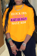 Yellow Casual Street Print Patchwork Letter O Neck Tops