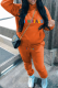 Orange Casual Print Letter Hooded Collar Long Sleeve Two Pieces
