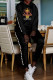 Black Casual Print Patchwork Hooded Collar Long Sleeve Two Pieces