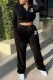Black Casual Print Letter Zipper Collar Long Sleeve Two Pieces