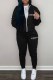 Black Casual Print Letter Hooded Collar Long Sleeve Two Pieces