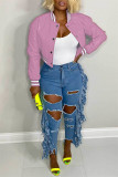 Red Casual Solid Patchwork Conventional Collar Outerwear