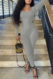 Grey Casual Solid Basic O Neck Skinny Jumpsuits