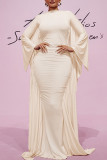 Apricot Celebrities Solid Patchwork Flounce O Neck Pencil Skirt Dresses