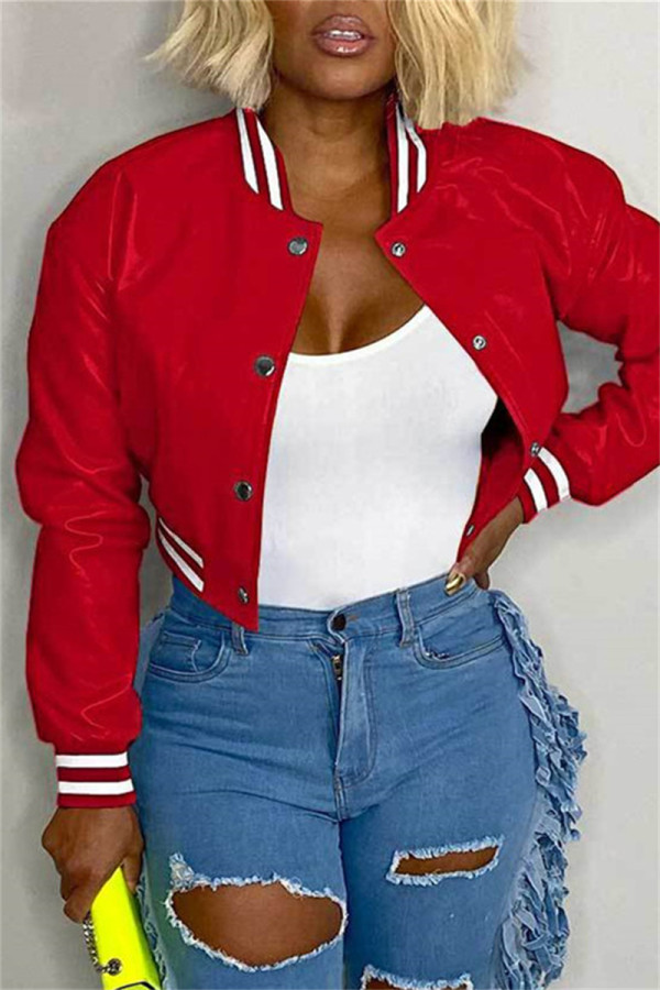 Red Casual Solid Patchwork Conventional Collar Outerwear