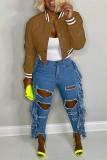 Red Casual Solid Patchwork Conventional Collar Outerwear