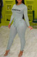 Grey Casual Letter Print Basic O Neck Long Sleeve Two Pieces