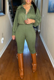 Army Green Casual Solid Patchwork Zipper Collar Skinny Jumpsuits