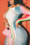Colour Sexy Print Bandage Hollowed Out Patchwork Off the Shoulder Skinny Jumpsuits