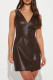 Coffee Sexy Casual Solid Patchwork V Neck Sleeveless Dress Dresses