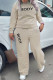 Khaki Casual Letter Print Basic O Neck Long Sleeve Two Pieces