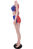 Red Blue Fashion Casual Print Vests U Neck Sleeveless Two Pieces