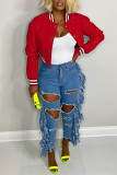 Red Casual Solid Patchwork Conventional Collar Outerwear