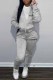 Grey Casual Print Letter Hooded Collar Long Sleeve Two Pieces