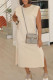 Cream White Casual Solid Patchwork O Neck Straight Dresses