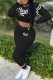 Black Casual Print Letter O Neck Long Sleeve Two Pieces