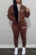 Brown Casual Print Letter Hooded Collar Long Sleeve Two Pieces